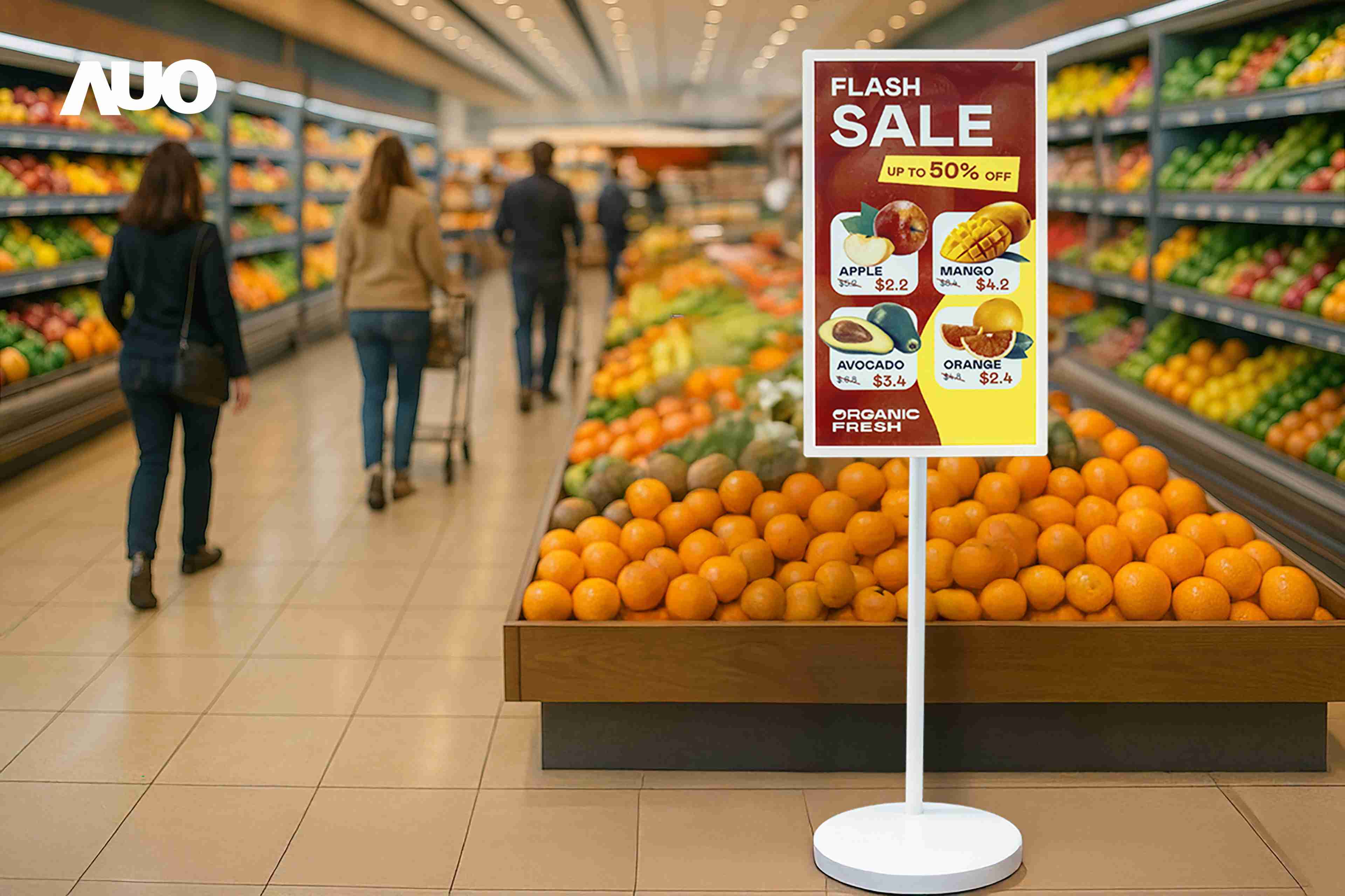 达擎首亮相低功耗、、、、全彩的〝aecoPost电子纸解决方案〞，，仅在更新画面时需要微量的电力驱动，，，，无需布建电线的便捷设计，，使其可灵活应用、、、、随意置放，，，并可透过云端或行动装置app，，，，轻松管理及排程广告内容，，，晋升店头营销利器。。。